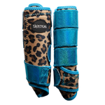 Load image into Gallery viewer, LEOPARD WITH TURQUOISE SPARKLE VELCRO SPLINT BOOT (PAIR)