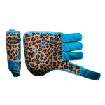Load image into Gallery viewer, LEOPARD WITH TURQUOISE SPARKLE VELCRO SPLINT BOOT (PAIR)