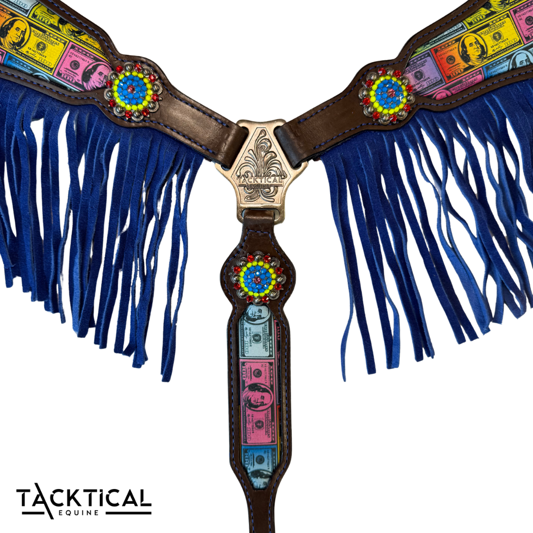 Ensemble De Tête Et Poitrail Western Showman – Rênes Fendues Cuir Vieilli, Couleur TEAL STEER