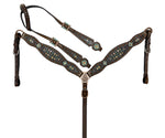 Load image into Gallery viewer, GATOR INLAY WITH TURQUOISE & COPPER BEADING LEATHER TACK SET