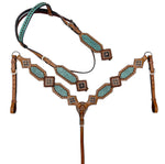Load image into Gallery viewer, TURQUOISE FILIGREE PRINT LEATHER TACK SET