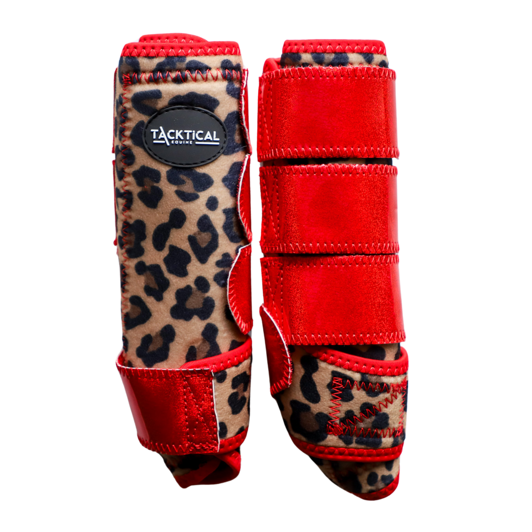 LEOPARD WITH RED SPARKLE VELCRO SPLINT BOOT (PAIR)