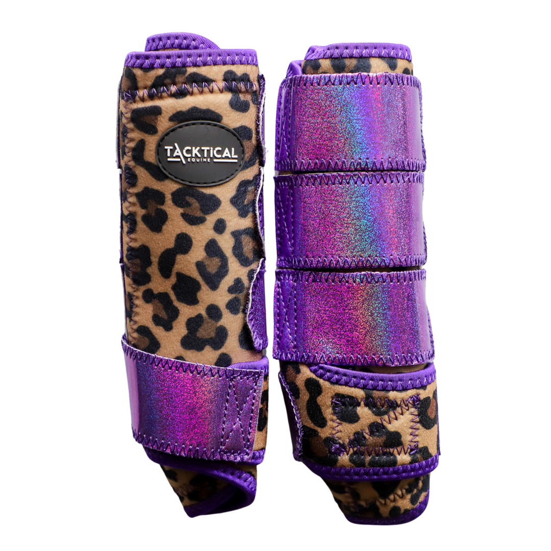 LEOPARD WITH PURPLE SPARKLE VELCRO SPLINT BOOT (PAIR)