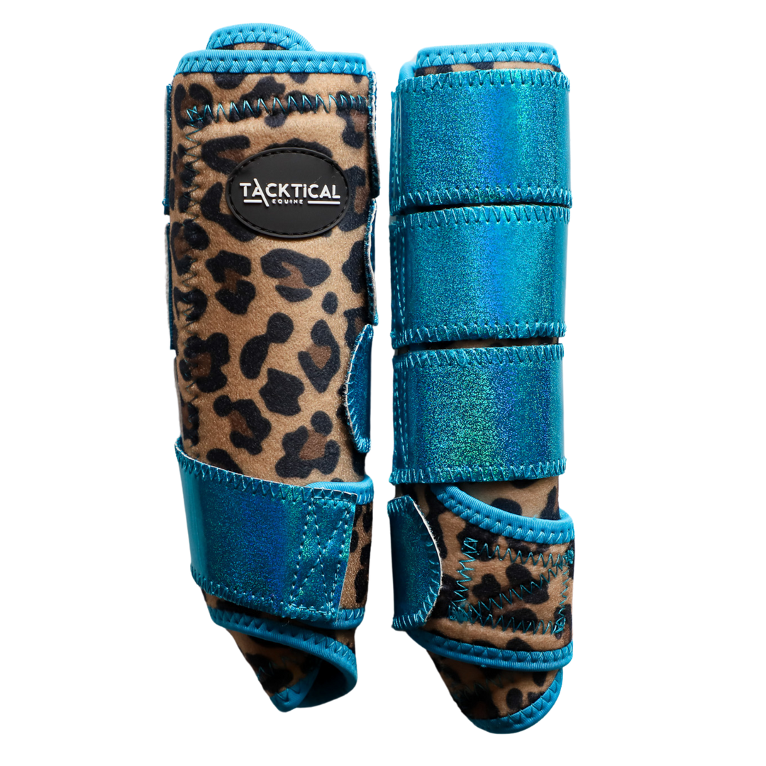 LEOPARD WITH TURQUOISE SPARKLE VELCRO SPLINT BOOT (PAIR)