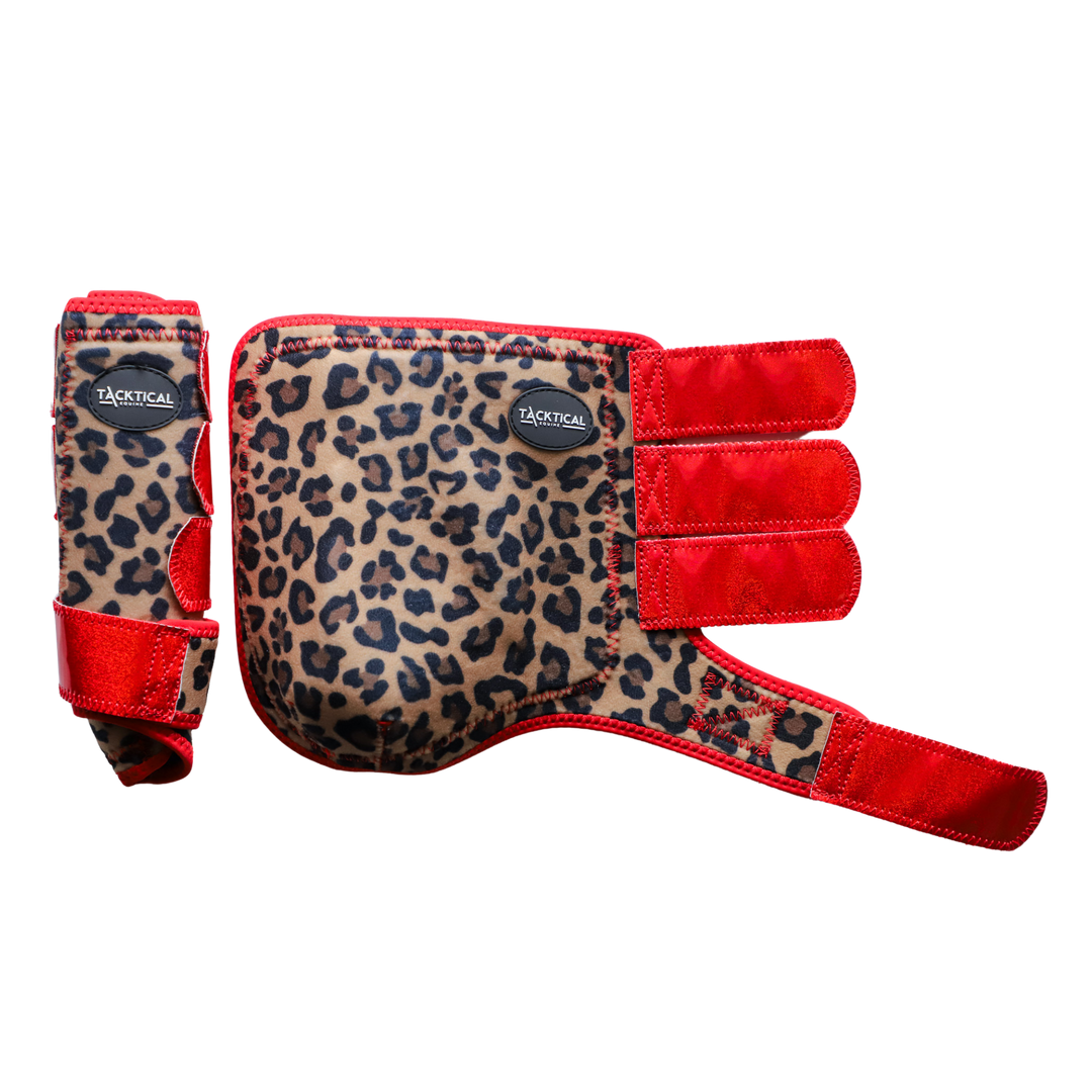 LEOPARD WITH RED SPARKLE VELCRO SPLINT BOOT (PAIR)