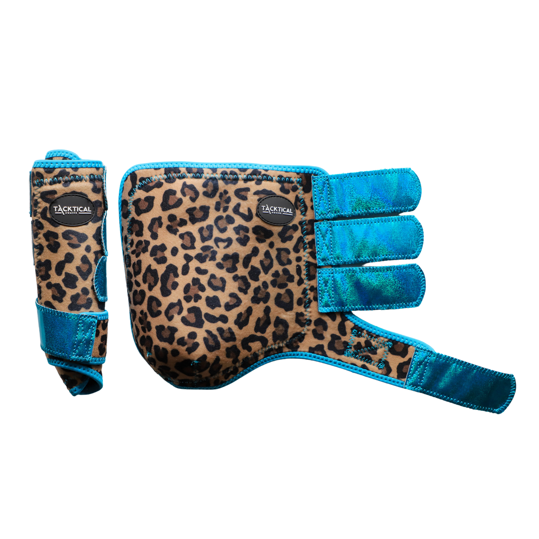 LEOPARD WITH TURQUOISE SPARKLE VELCRO SPLINT BOOT (PAIR)