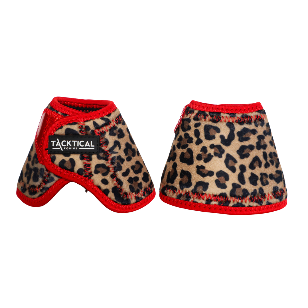 LEOPARD WITH RED SPARKLE VELCRO BELL BOOTS