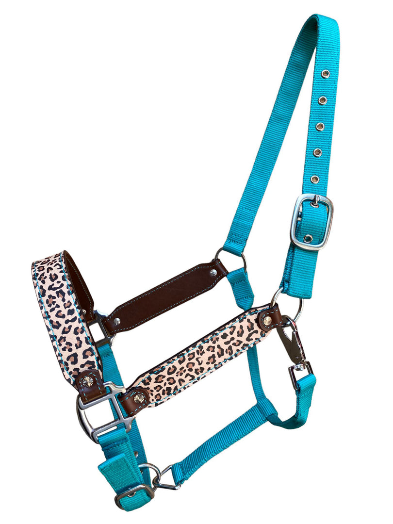 LEOPARD AND MINT LEATHER HALTER