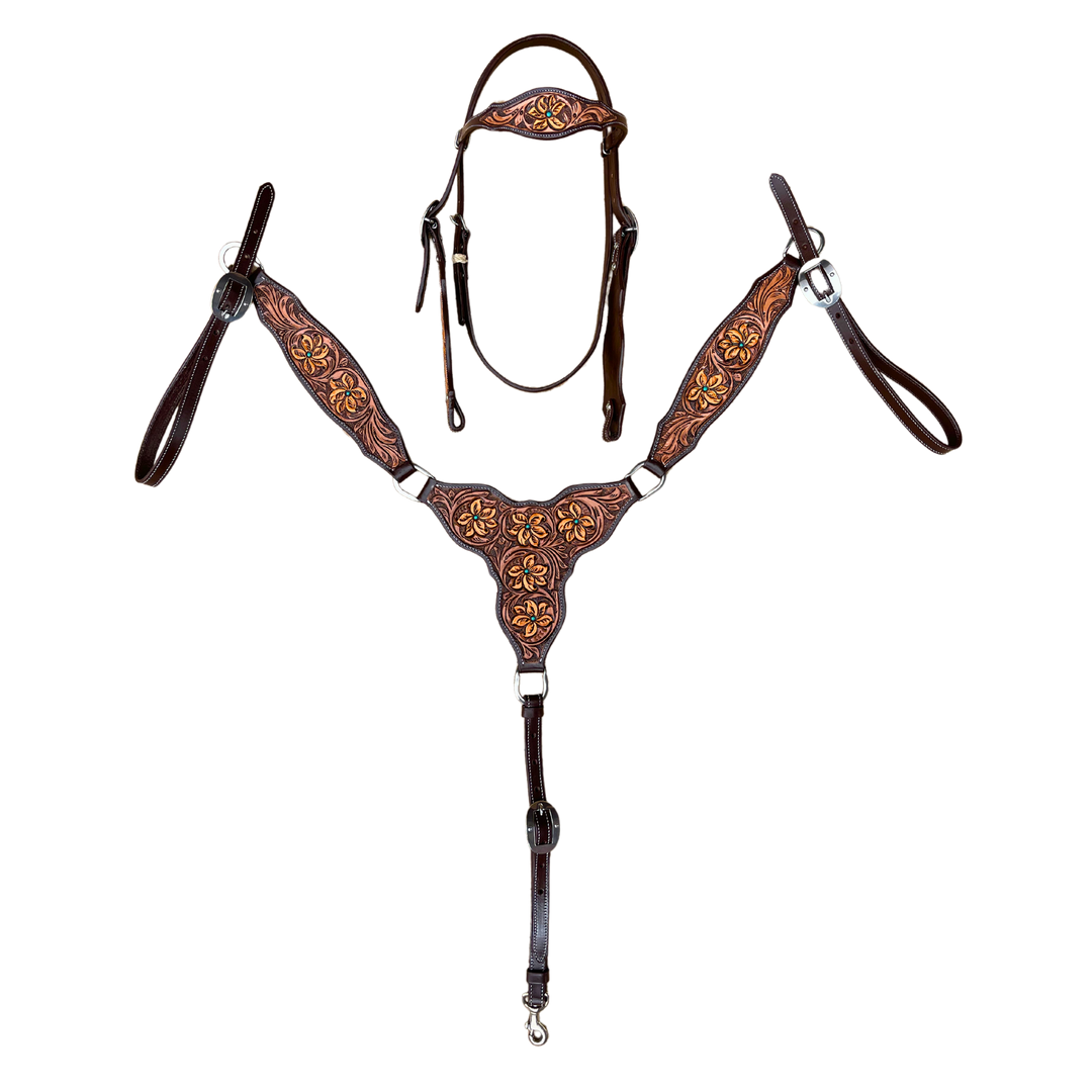 FLORAL HAND-TOOLED LEATHER TACK SET