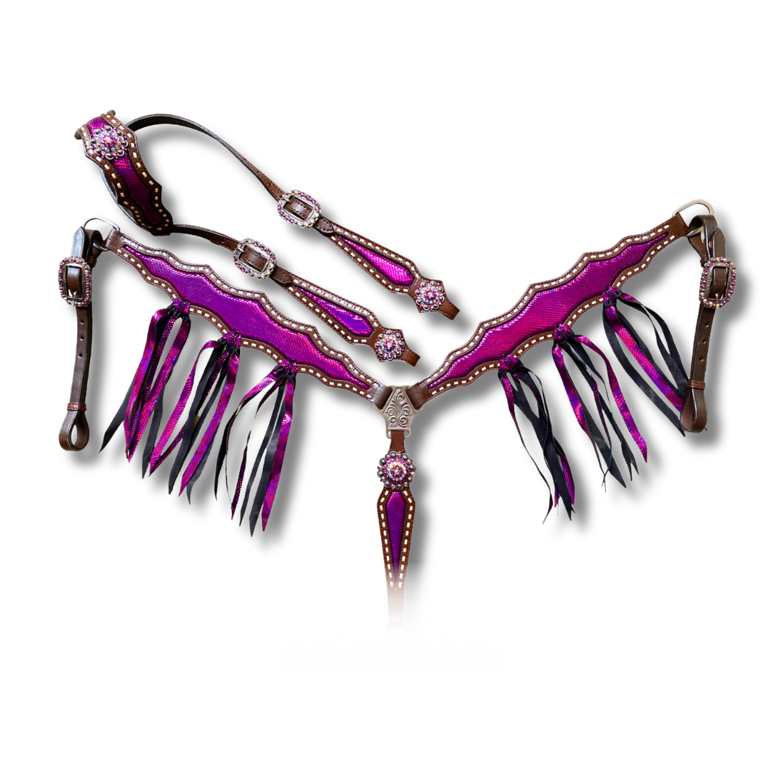 FUSCHIA TASSEL LEATHER TACK SET