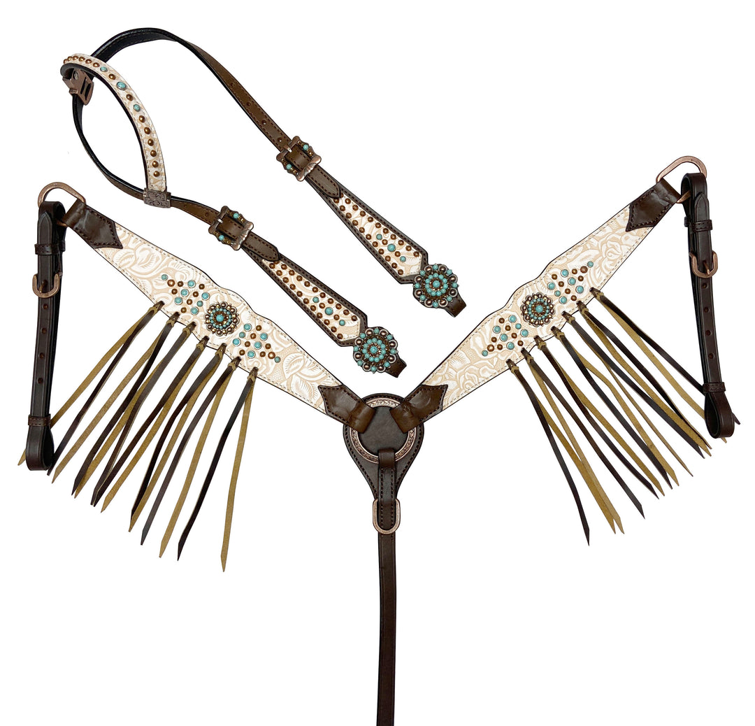 BLUSHED ROSE WITH FRINGE LEATHER TACK SET