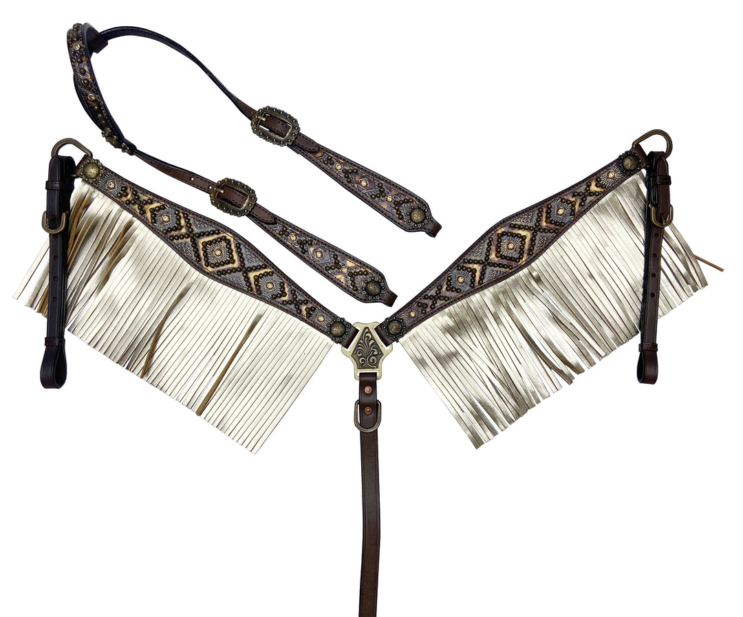 COWBOY CARVING WITH FRINGE LEATHER TACK SET