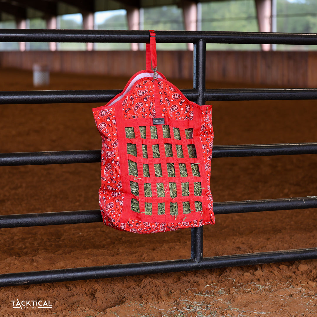 RED BANDANA SLOW FEEDER HAY BAG