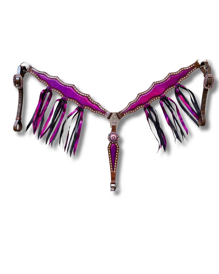 FUCHSIA TASSEL LEATHER BREASTCOLLAR