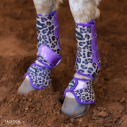 LEOPARD WITH PURPLE SPARKLE VELCRO BELL BOOTS