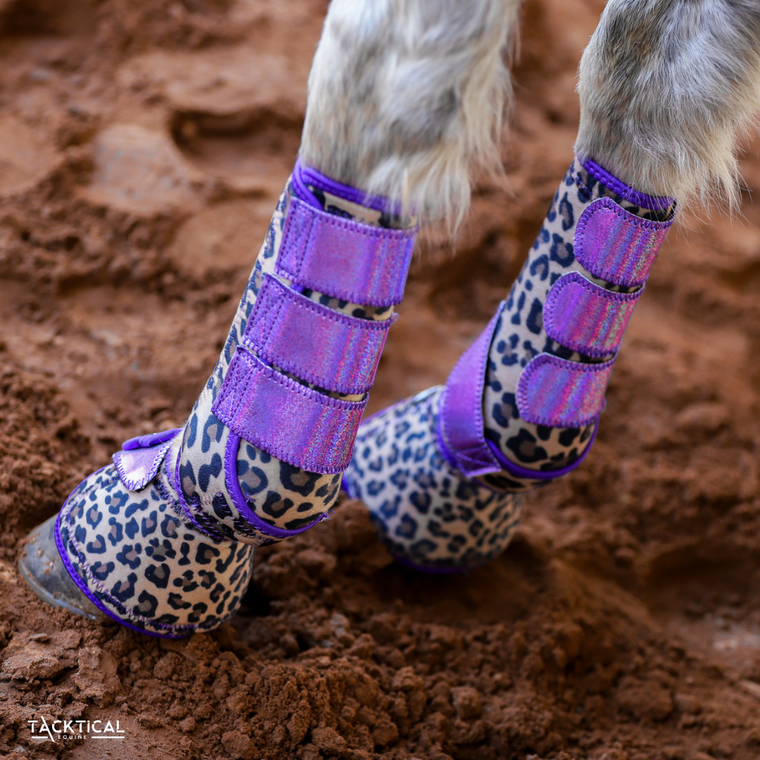 LEOPARD WITH PURPLE SPARKLE VELCRO SPLINT BOOT (PAIR)