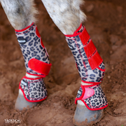 LEOPARD WITH RED SPARKLE VELCRO BELL BOOTS