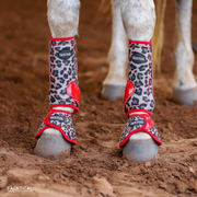 LEOPARD WITH RED SPARKLE VELCRO SPLINT BOOT (PAIR)
