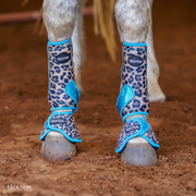 LEOPARD WITH TURQUOISE SPARKLE VELCRO SPLINT BOOT (PAIR)