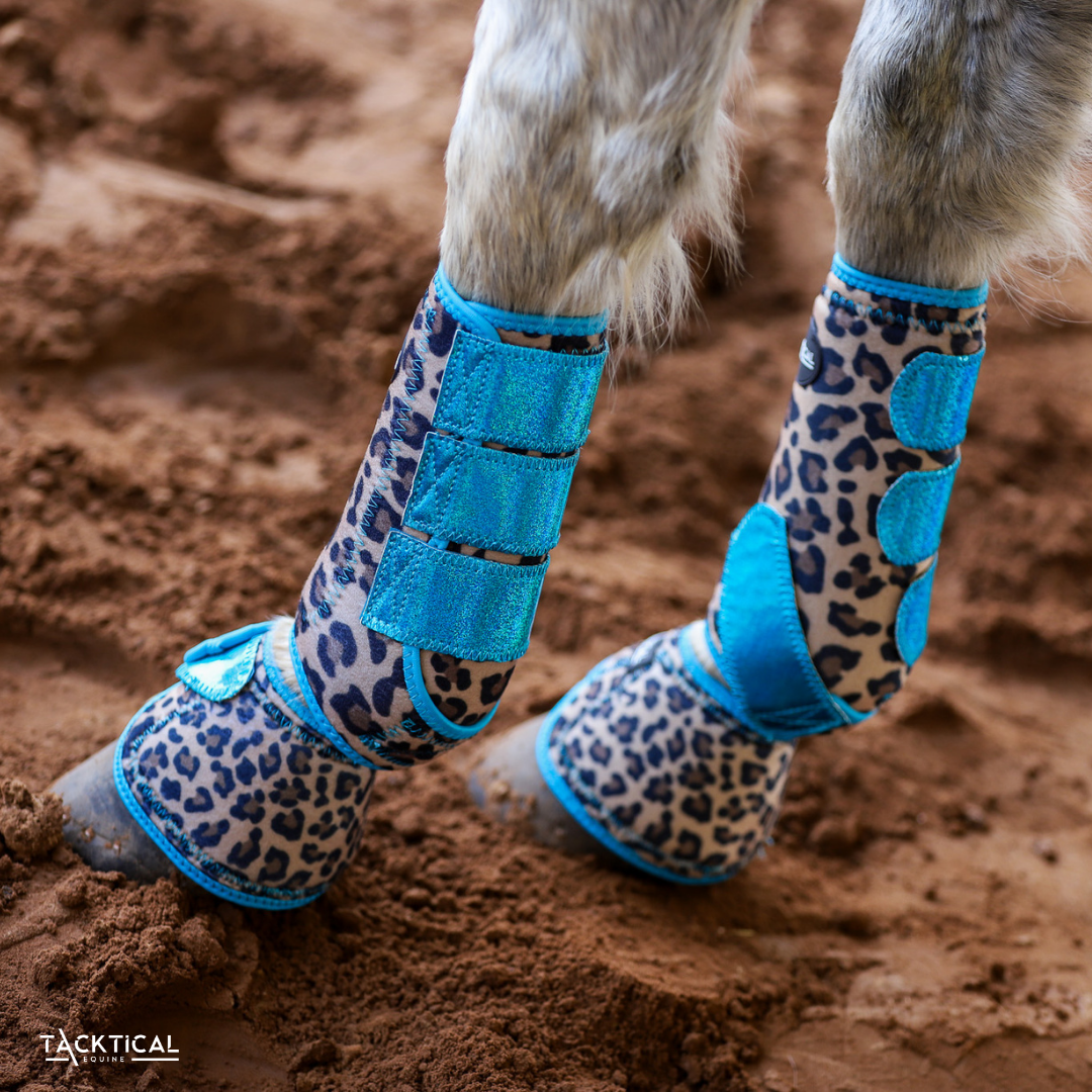 LEOPARD WITH TURQUOISE SPARKLE VELCRO SPLINT BOOT (PAIR)