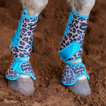 Load image into Gallery viewer, LEOPARD WITH TURQUOISE SPARKLE VELCRO SPLINT BOOT (PAIR)