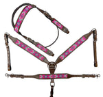 Load image into Gallery viewer, PINK NAVAJO BEADED INLAY LEATHER TACK SET