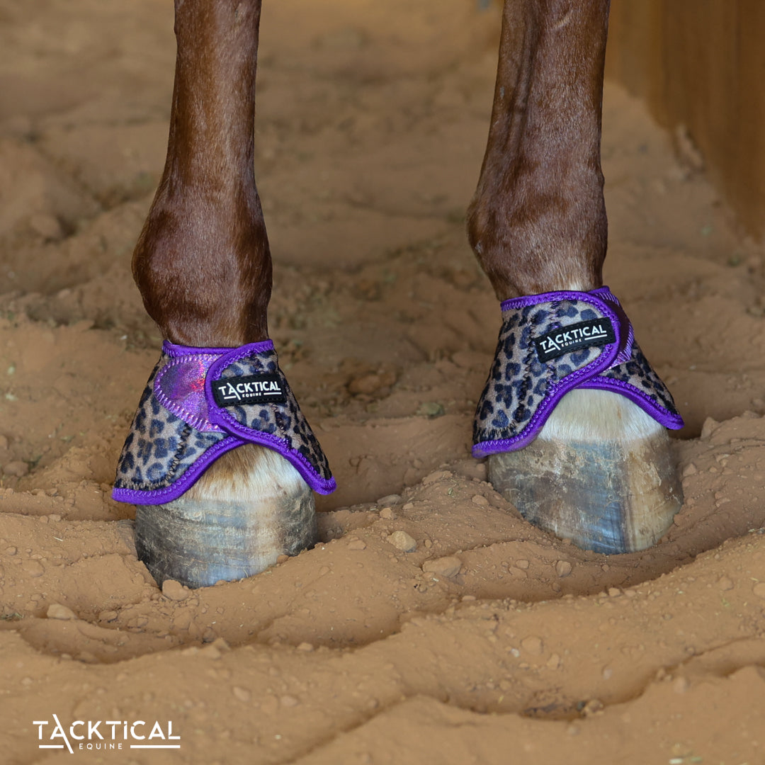 LEOPARD WITH PURPLE SPARKLE VELCRO BELL BOOTS