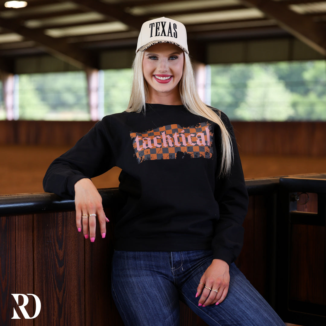 TACKTICAL BLACK RETRO CHECKERED CREWNECK