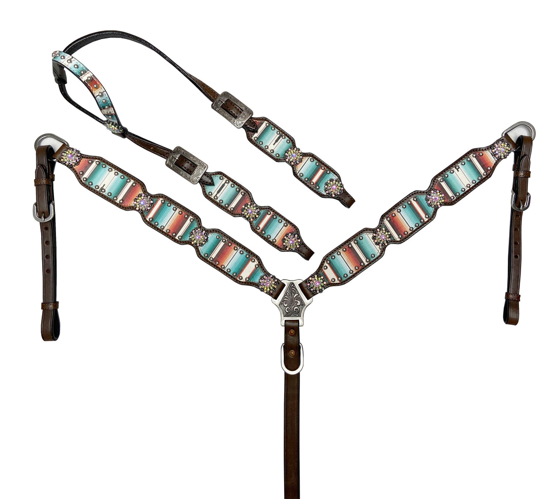 TEAL SERAPE DARK OIL LEATHER TACK SET