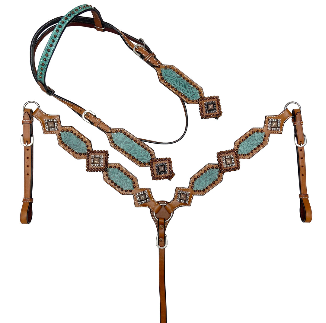 TURQUOISE FILIGREE PRINT LEATHER TACK SET