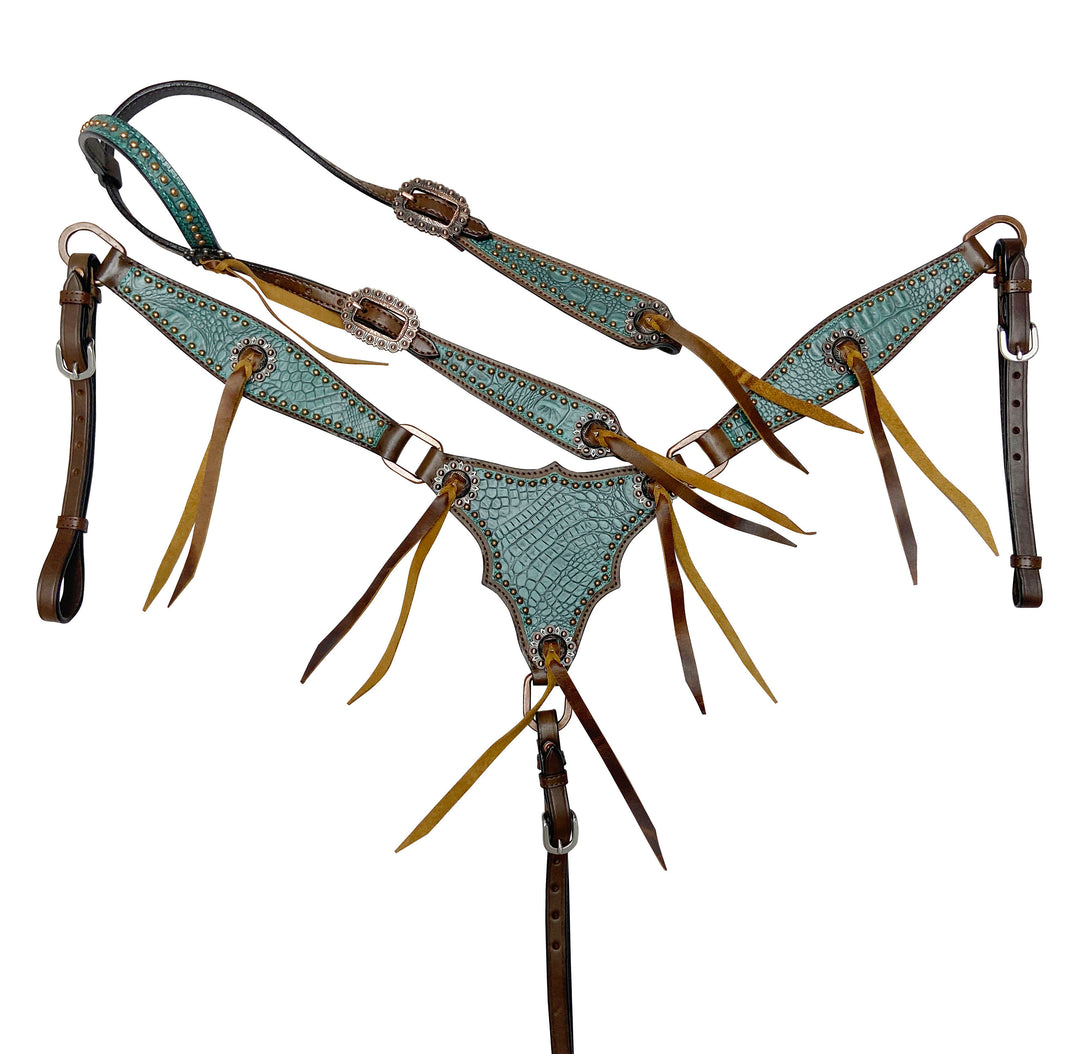 TURQUOISE GATOR CHEST PLATE LEATHER TACK SET