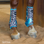 Load image into Gallery viewer, LEOPARD WITH TURQUOISE SPARKLE VELCRO SPLINT BOOT (PAIR)