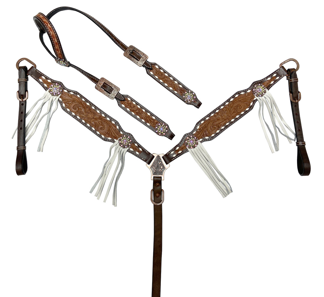 TWO TONE TOOLED LEATHER TACK SET