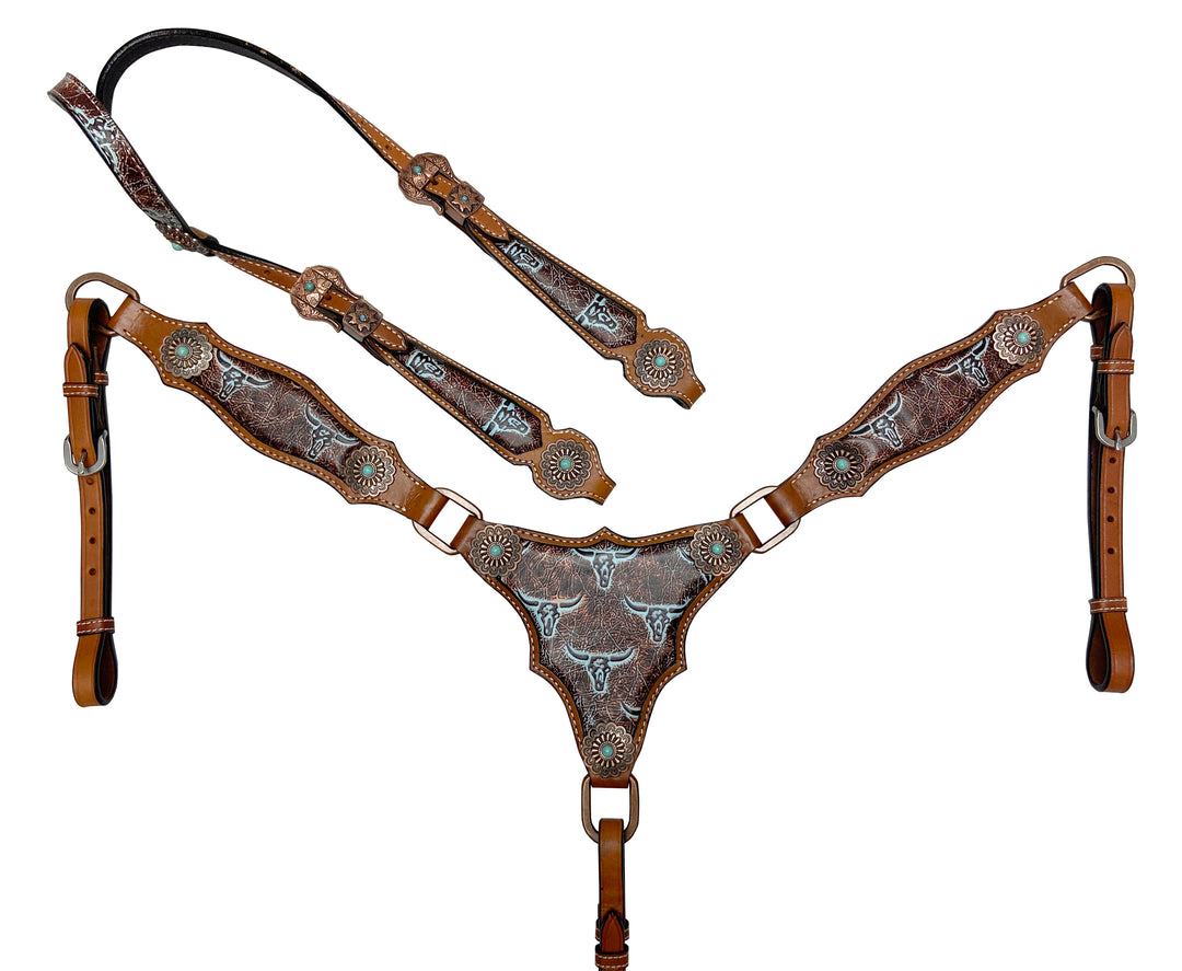 WEATHERED STEER CHEST PLATE LEATHER TACK SET