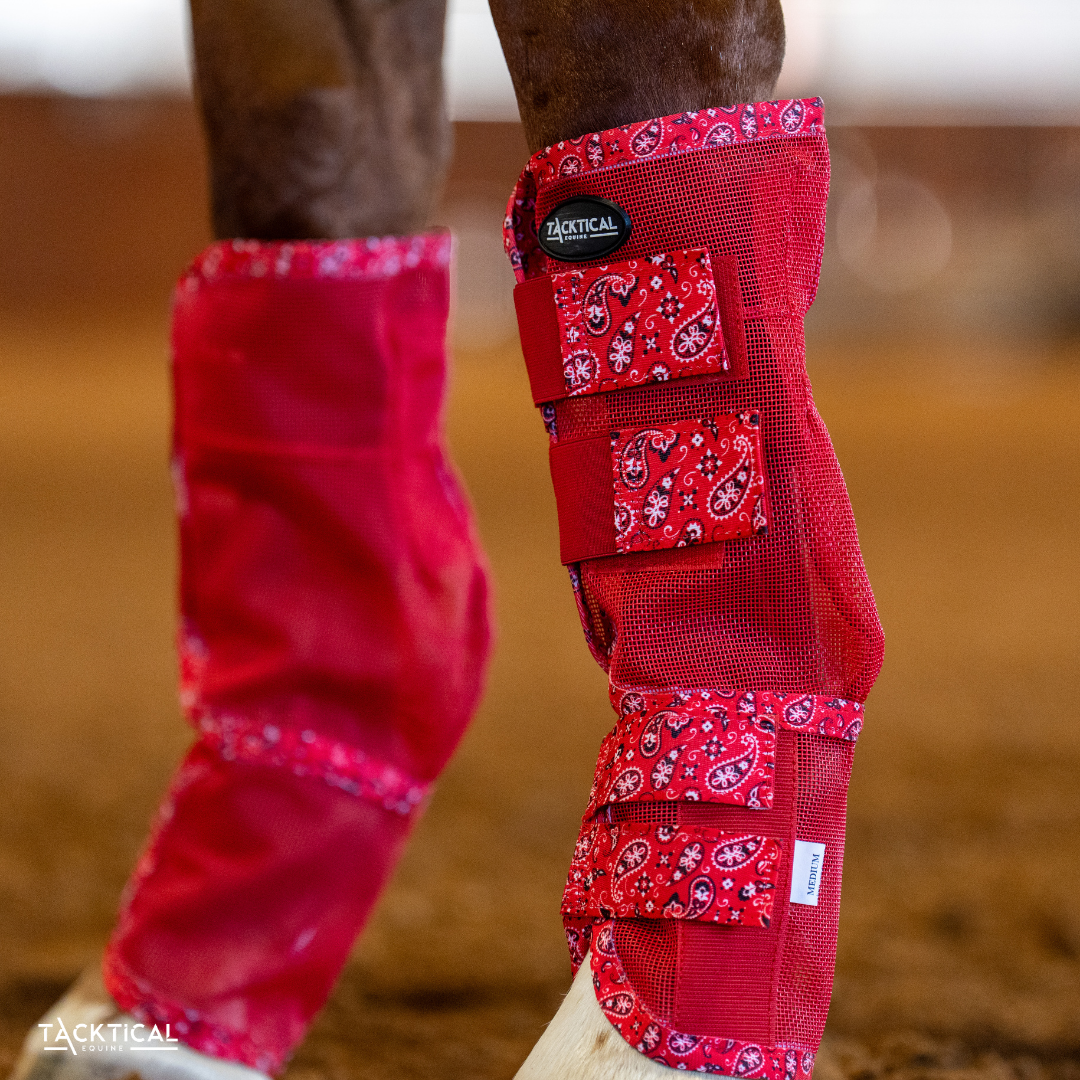TACKTICAL RED BANDANA CONTOURED MESH FLY BOOTS - SET OF 4
