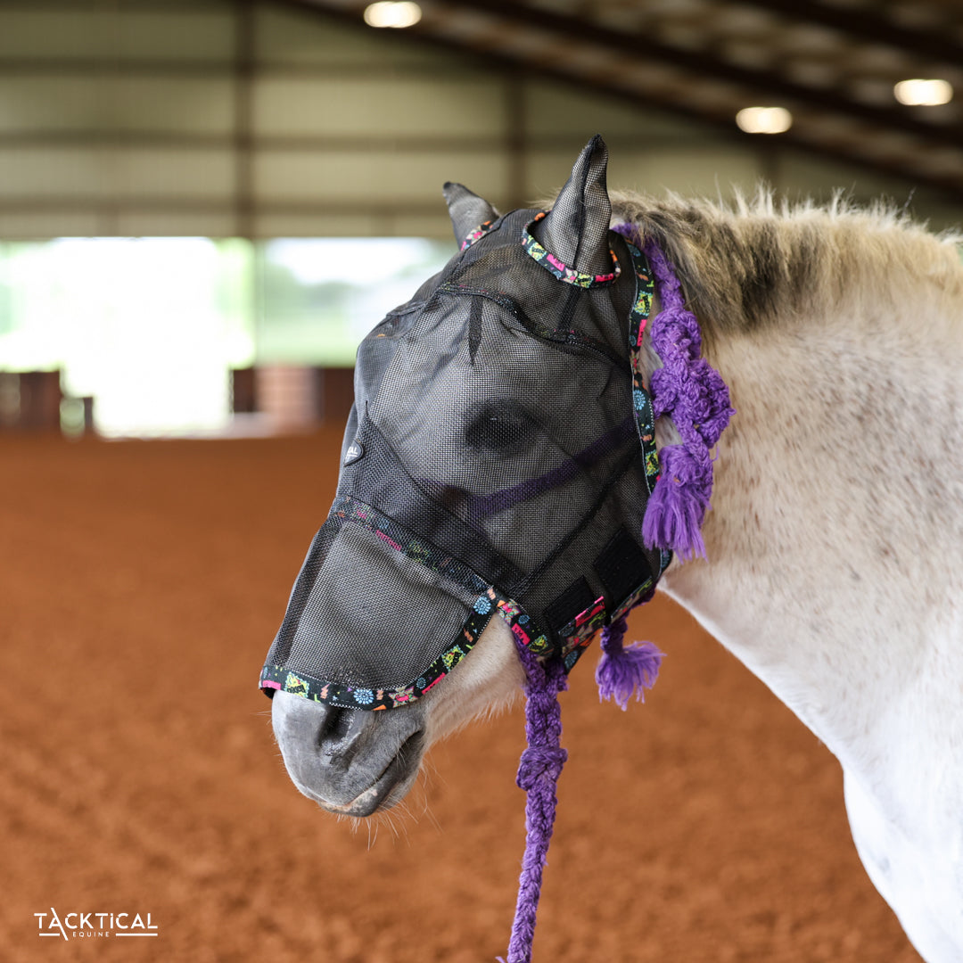TACKTICAL WESTERN NEON PRINT FLY MASK W/ EAR & NOSE - PONY