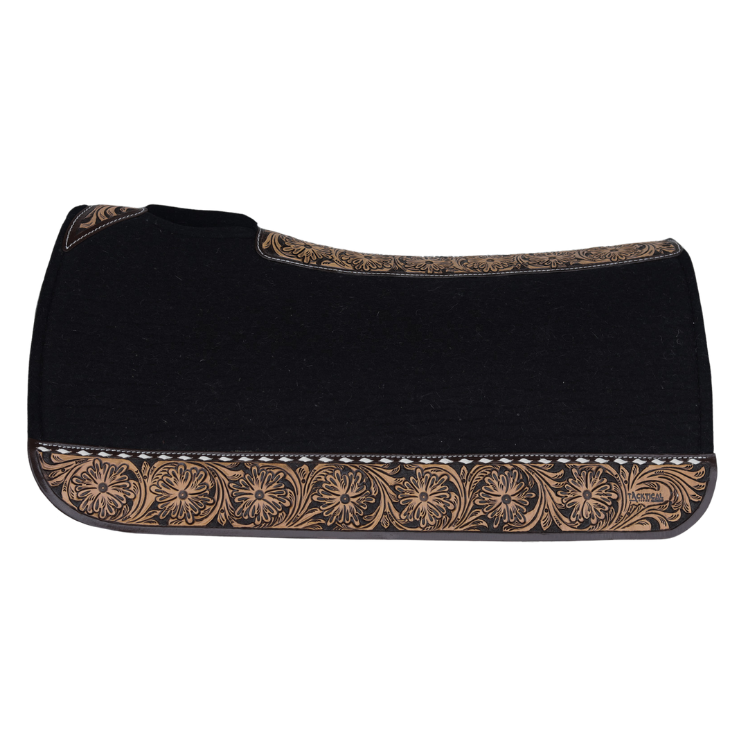 BLACK TOOLED LEATHER SADDLE PAD